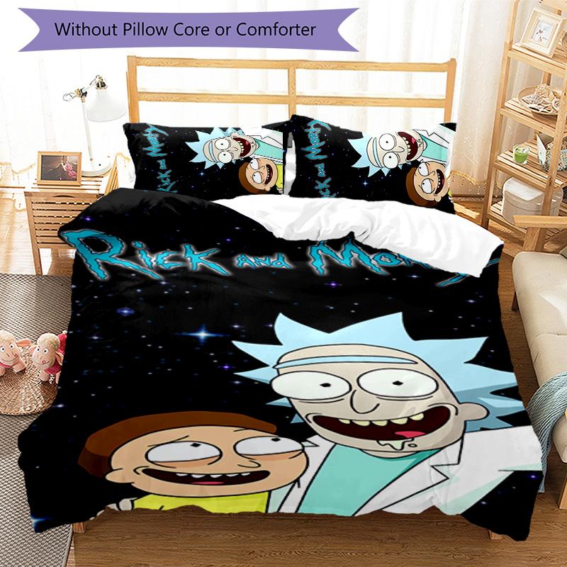 Rick and Morty 3pcs Bedding Set Duvet Cover Closure Includes 1 Duvet Cover & 2 Pillowcases for All Seasons Bedroom Home Dorm Decor