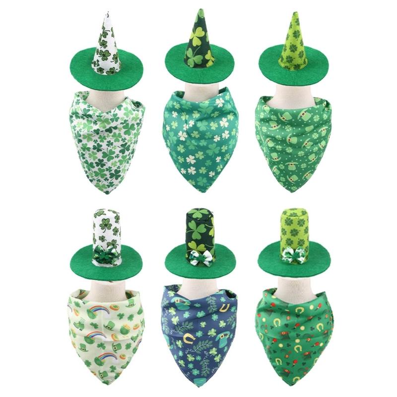 Dog Top Hat Collar Holiday Shamrocks for Small Medium Girl Dogs Cats Dog Collar Necklaces Kerchief Costumes
