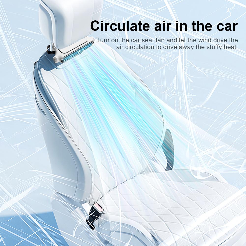 Portable Car Seat Fan for Front Rear Seat Passenge Rechargeable Car Headrest Cooling Air Fan Adjustable Strap Car Interior Fan
