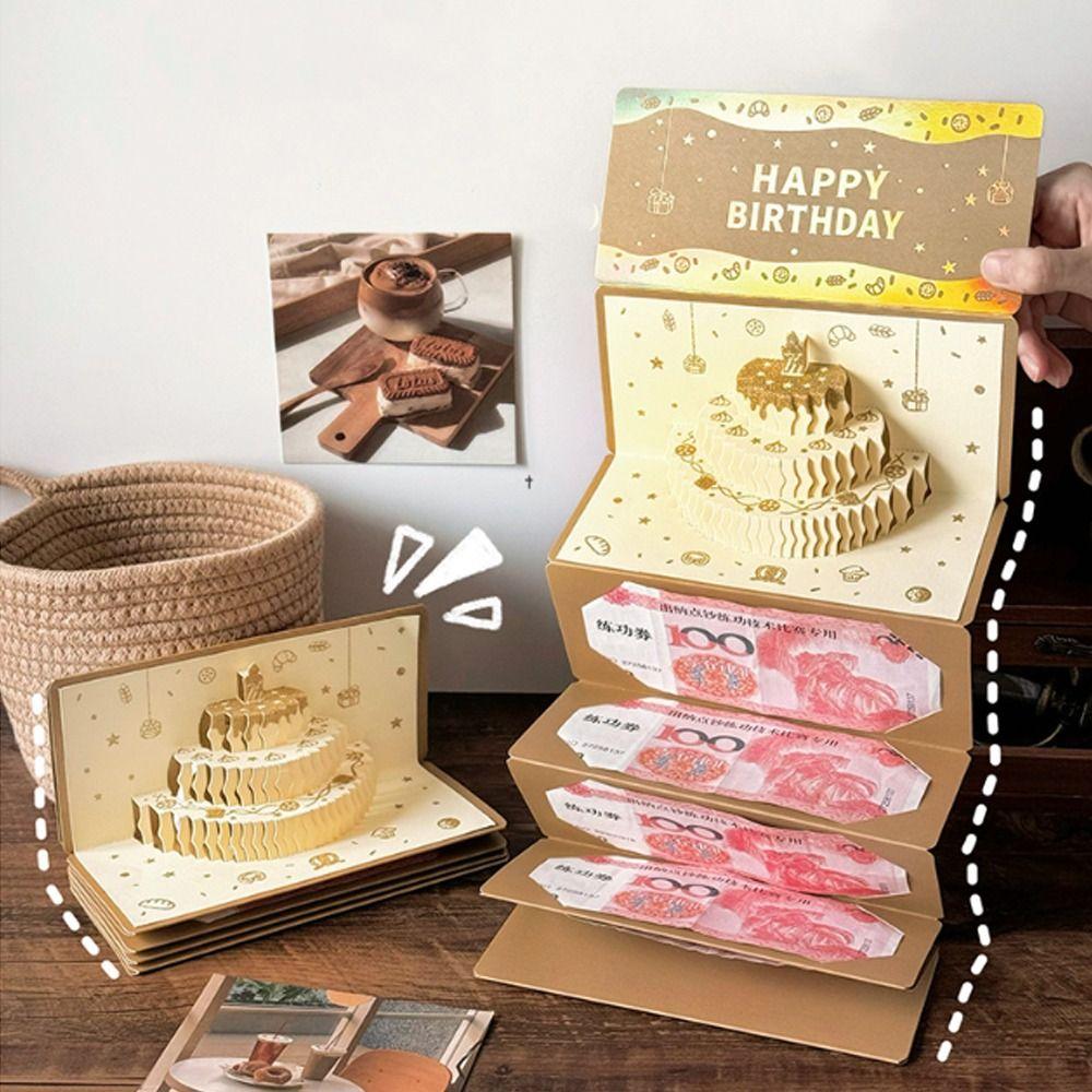 Foldable Lucky Money Envelope HongBao Money Bag Creative Birthday Cake Greeting Card  Elders Gift
