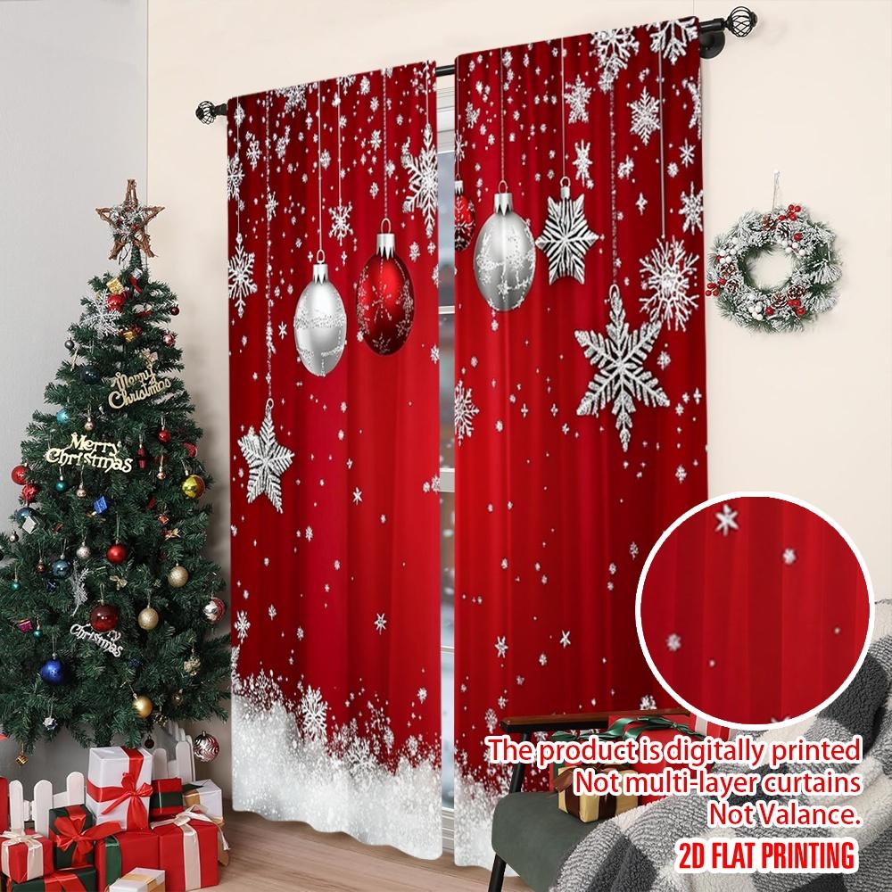 2pcs 2D Flat Printing Classic Christmas Curtains Christmas and Winter Wonderland Digital Printed Polyester Drapes Family Party