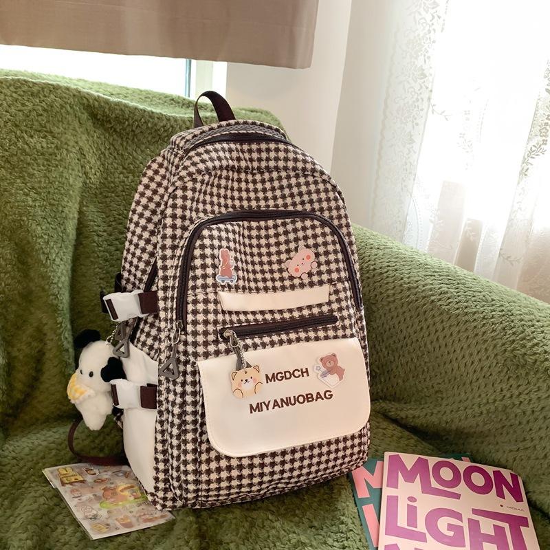 High-value contrasting schoolbag female junior high school student plaid large-capacity travel backpack multi-layer storage student backpack