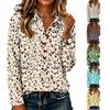 Damen Langarm Strickoberteil mit Kragen, Lässige Bluse mit Vintage Blumenprint