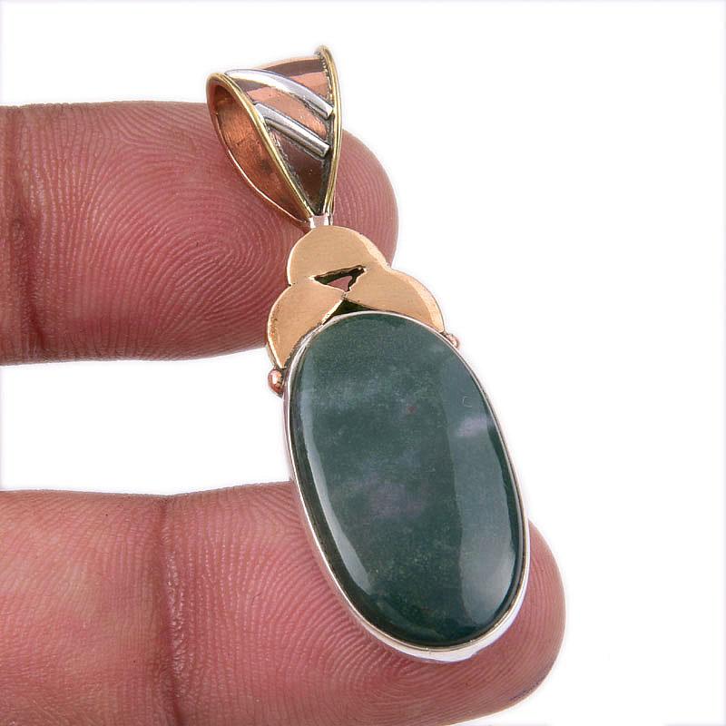 

Natural Bloodstone 925 Solid Sterling Silver Jewelry TwoTone Pendant 1.75 l4p69