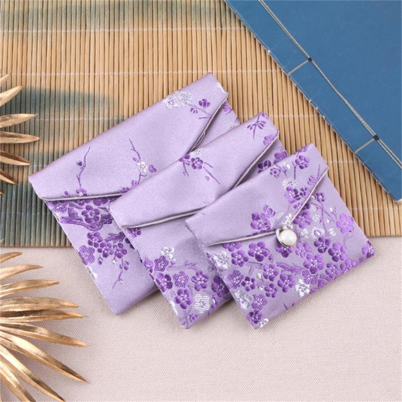 Antique Styles Brocade Jewelry Storage Pouch Portable with Closure for Earring and Rings Organization Secure Keeping