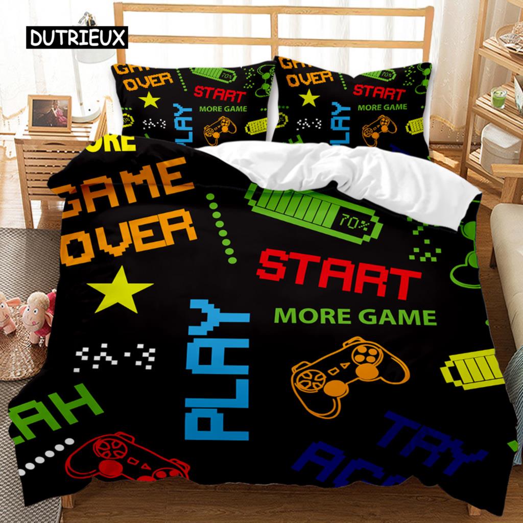 Gamer Duvet Cover Set Boys Gamepad Bedding Set Video Games Duvet Cover Teens Adults Double Queen King Size Polyester Qulit Cover