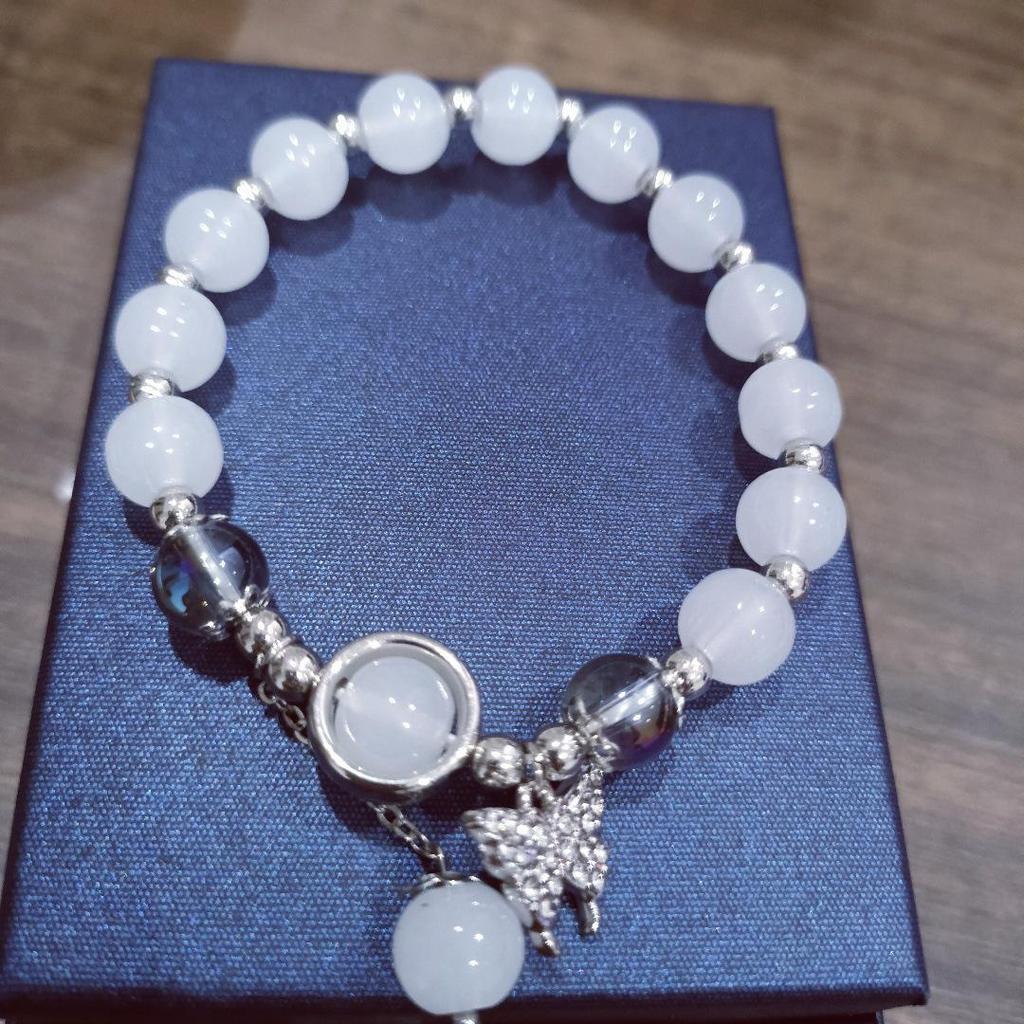 Douyin Influencer Cat's Eye Stone Blue Moonstone Peace & Joy Pendant Bracelet - Ideal Gift for Students & Best Friends