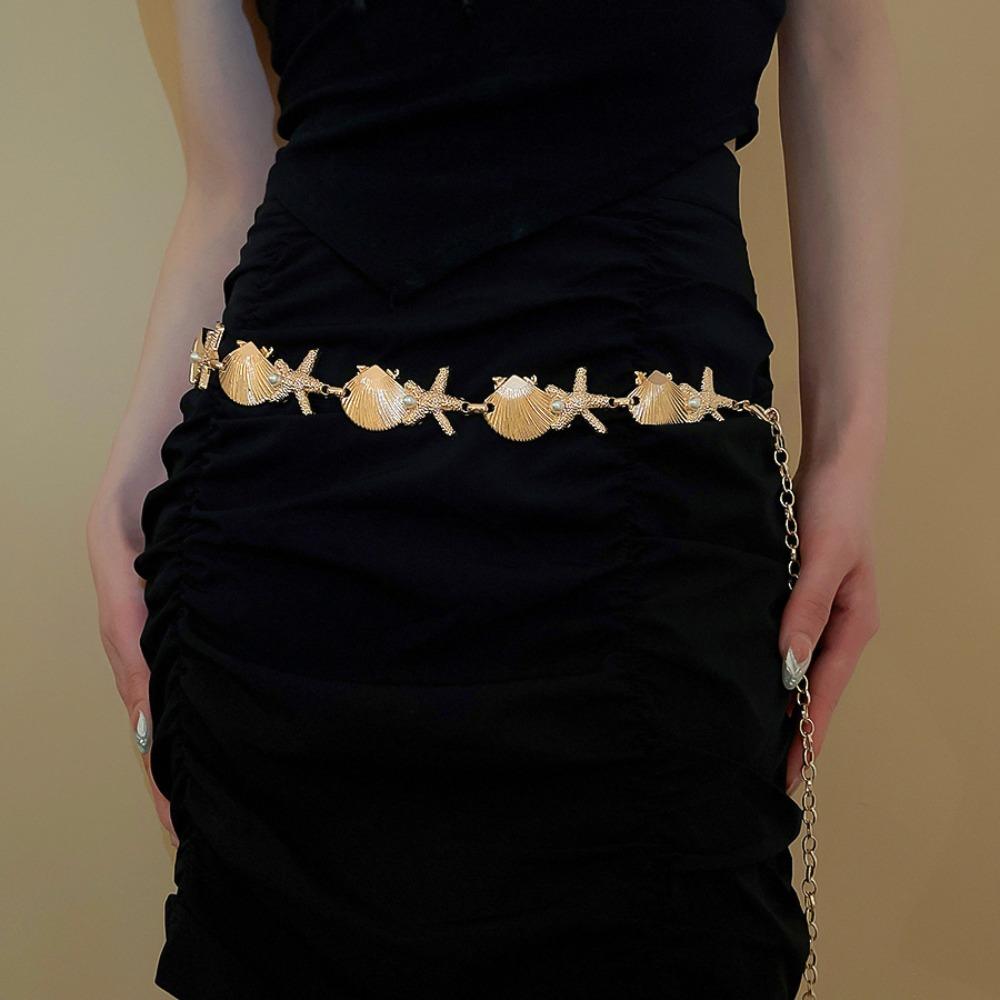 Zinc Zinc Alloy Pearl Shell Starfish Waist Chain Ornaments Starfish Beach Body Chain  Girls Couple Gift
