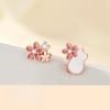 Flower and Cat Stud Earrings Female Cute Earrings High-end Cat Earrings Birthday Gift