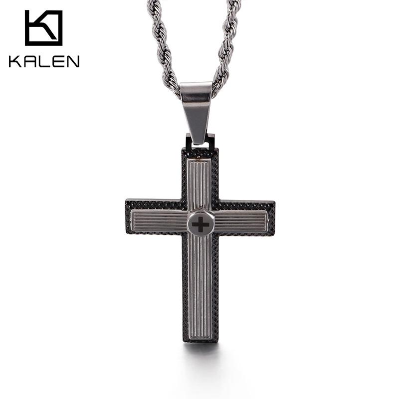 Kalen Hiphop Cross Pendant Necklace Men's Punk Charm Stainless Steel Jewelry Vintage Cross Accessories