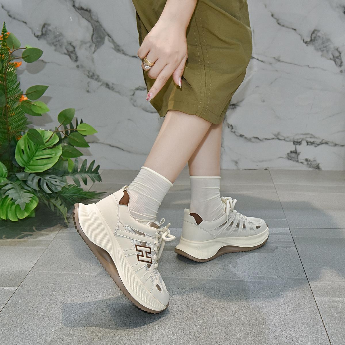 

Women s round head thick-soled lace-up casual shoes sports style white shoes mesh travel shoes 40 слюда
