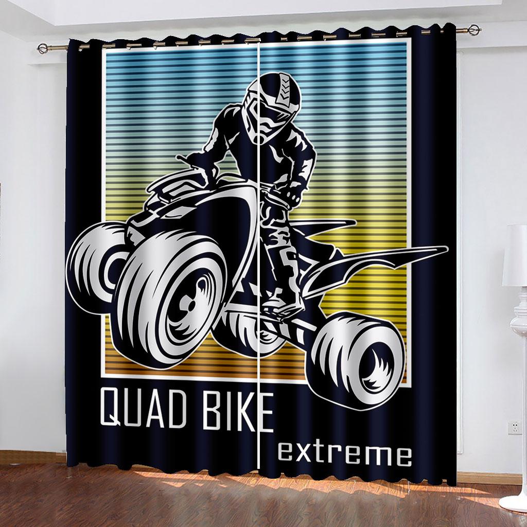 Hand-painted Motorcycle Printing Woven Curtains Two Independent Curtains On The Left and Right Blackout Curtains for Bedrooms