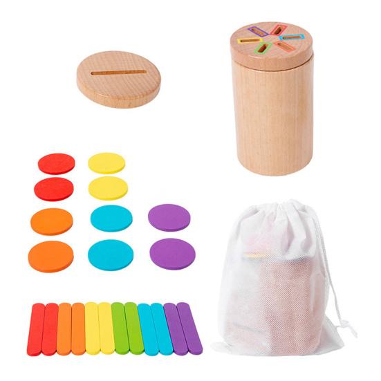 

1 набор деревянных игрушек для сортировки цветов, мелкая моторика, коробка для сопоставления цветов, развивающая красочная игра для мальчиков и девочек, сбрасывающая палочки и диски A