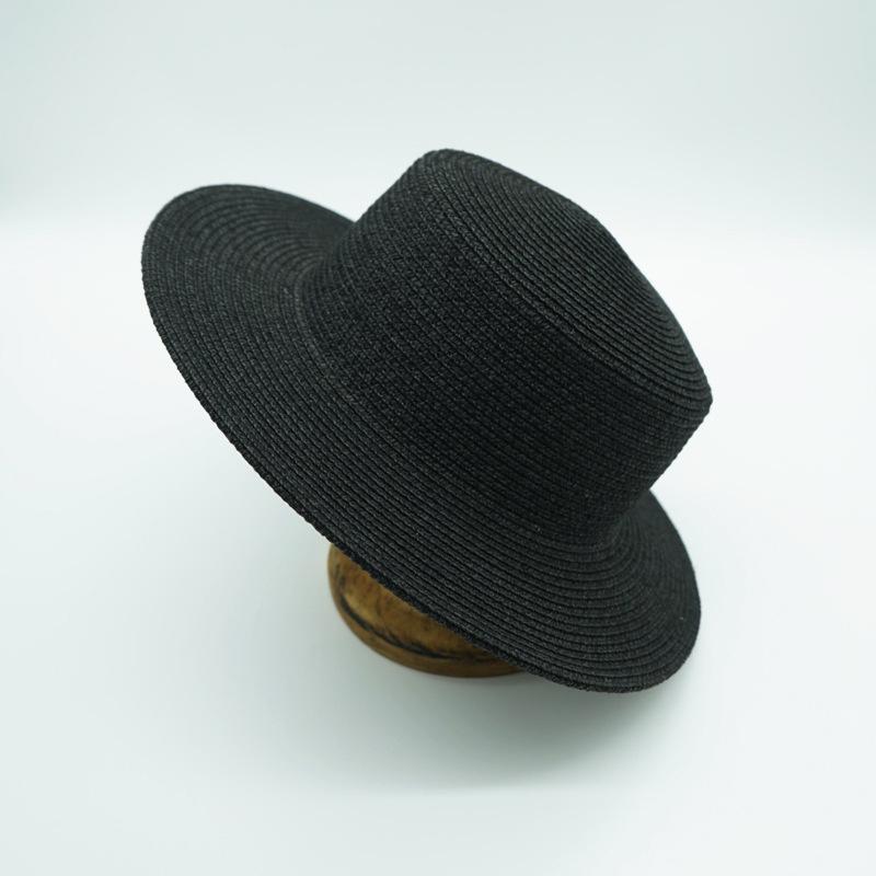 White Black French Retro Panama Versatile Light Board Flat Top Top Top Hat Women'S Summer Sunshade Sunscreen Street Shot Straw Hat