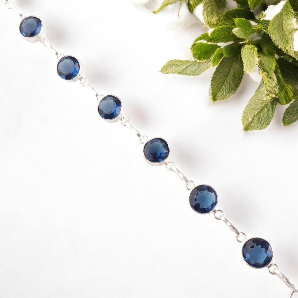 London Blue Topaz  Gemstone 925 Sterling Silver Jewelry Handmade Girls Bracelet RB-14-9
