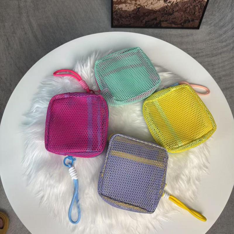 4Pcs Small Mesh Beach Pouch Clear Cosmetic Bag With Detachable Wrist Strap Travel Organizer For Sunscreen Keys Cables