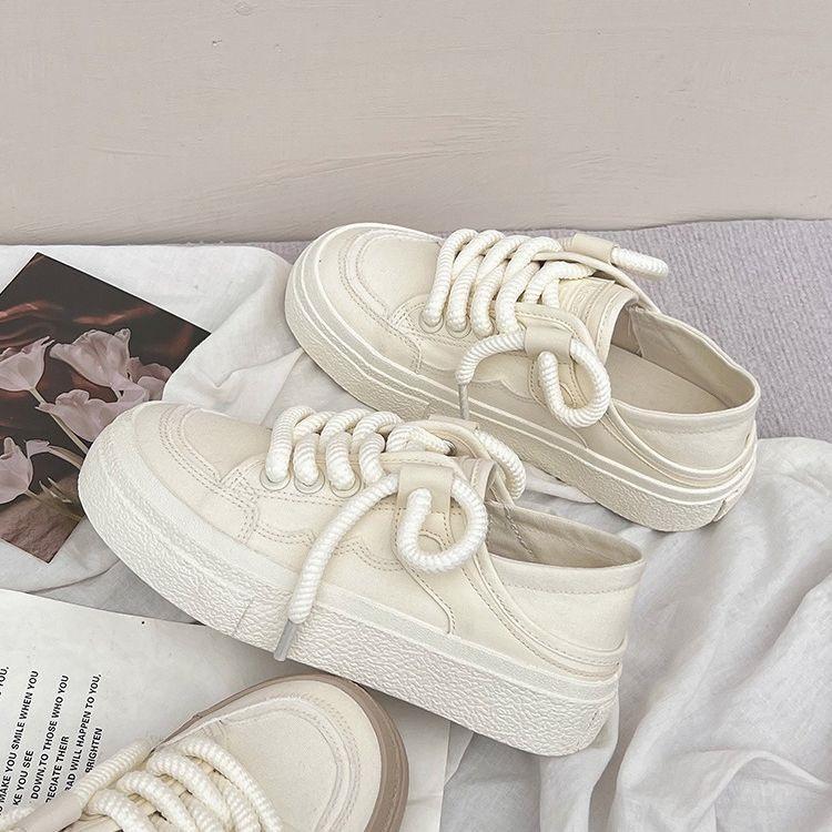 High-value 2025 summer and autumn Korean version of ulzzang retro platform canvas shoes for women to step on and wear two lazy board shoes for women
