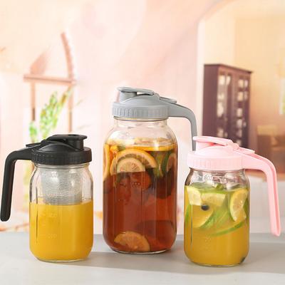 Stiklinis ąsotis su dangteliu ir rankena 32/64oz plataus kaklelio Mason stiklainis nepralaidus vandens ąsotis indelis grietinėlei