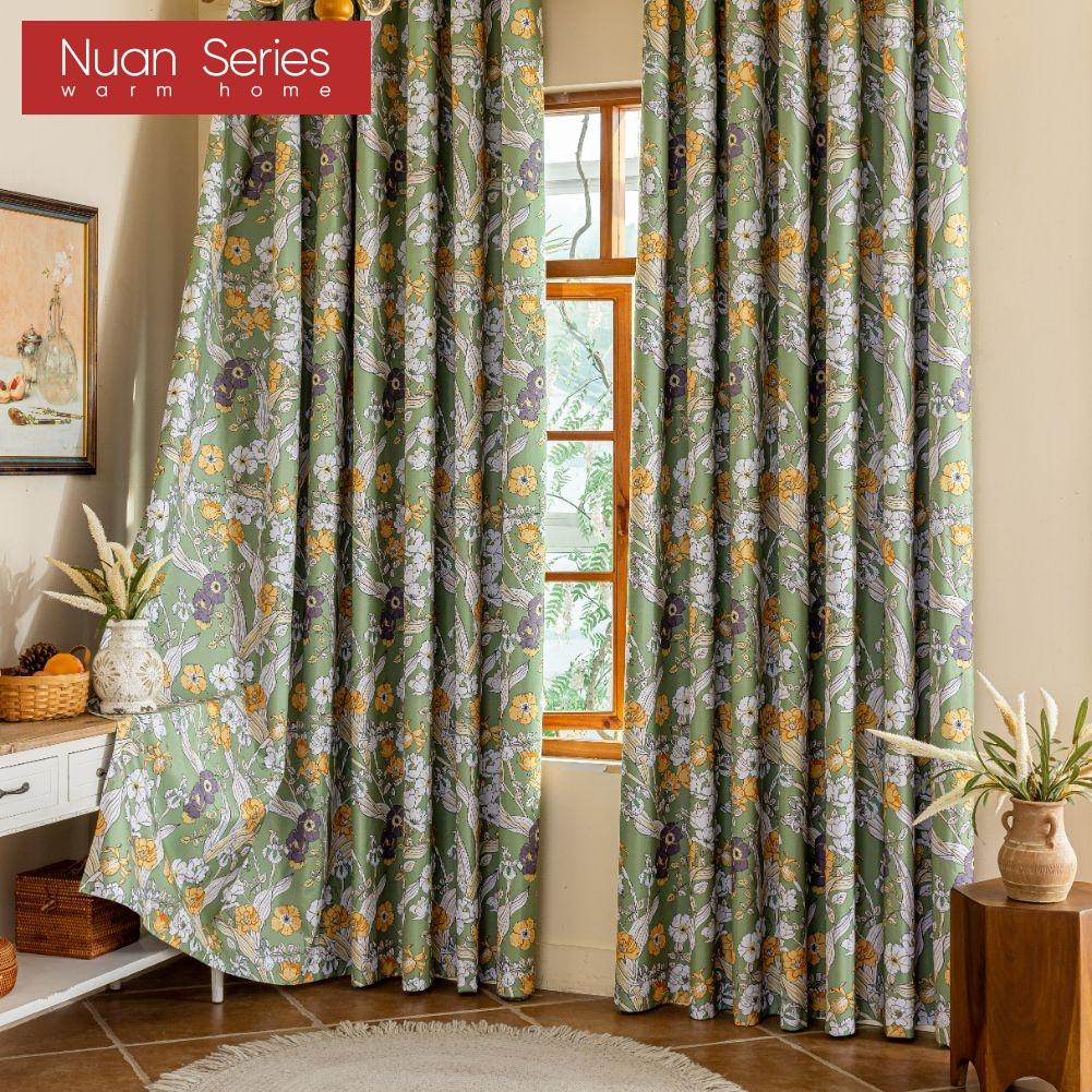 1PC Nuan Series French Romantic Antique Style Curtains with Printed Full Blackout Curtains for Bedroom Living Room Balcony Window for Home Decor