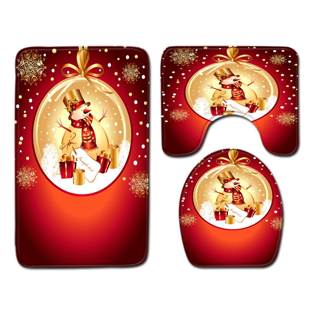Christmas Shower Curtain Floor Mat Combination Four-Piece Set Bathroom Toilet Carpet Shower Room Mat Foot Mat