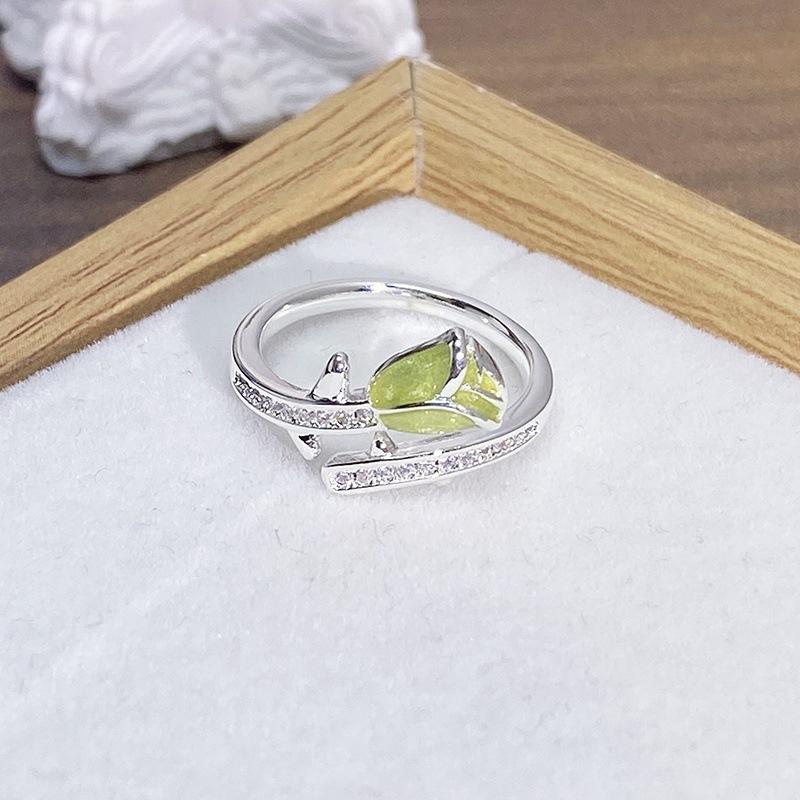 Enamel Oil Drop Flower Butterfly Opening Ring Niche Design Light Luxury High Sense Zircon Personality Ring Woman