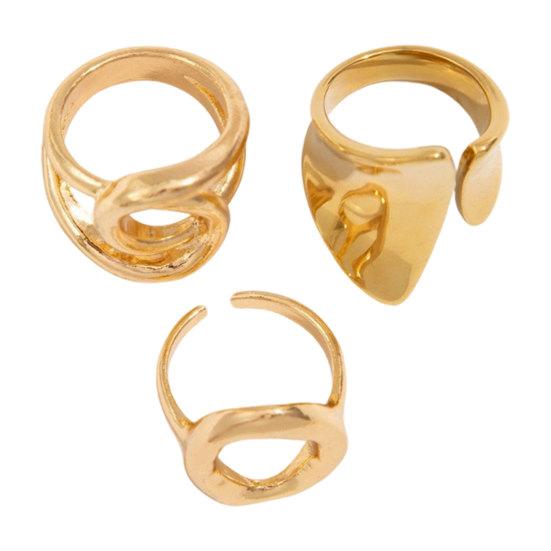 3Pcs/Set Alloy Plating Process Ring Set Exaggerated Geometric Finger Ring Adjustable Opening Design