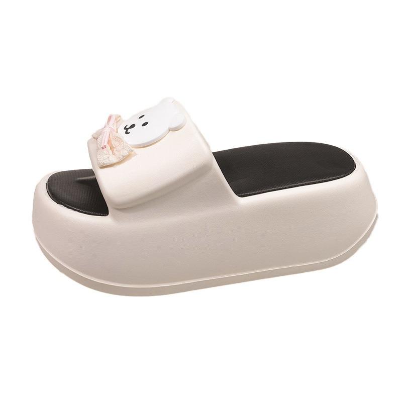 Fashion Milk Cute Bear Thick-bottomed Cool Slippers Women's Summer Small Muffin One-word Drag Outside Wearing Cartoon V Slippers