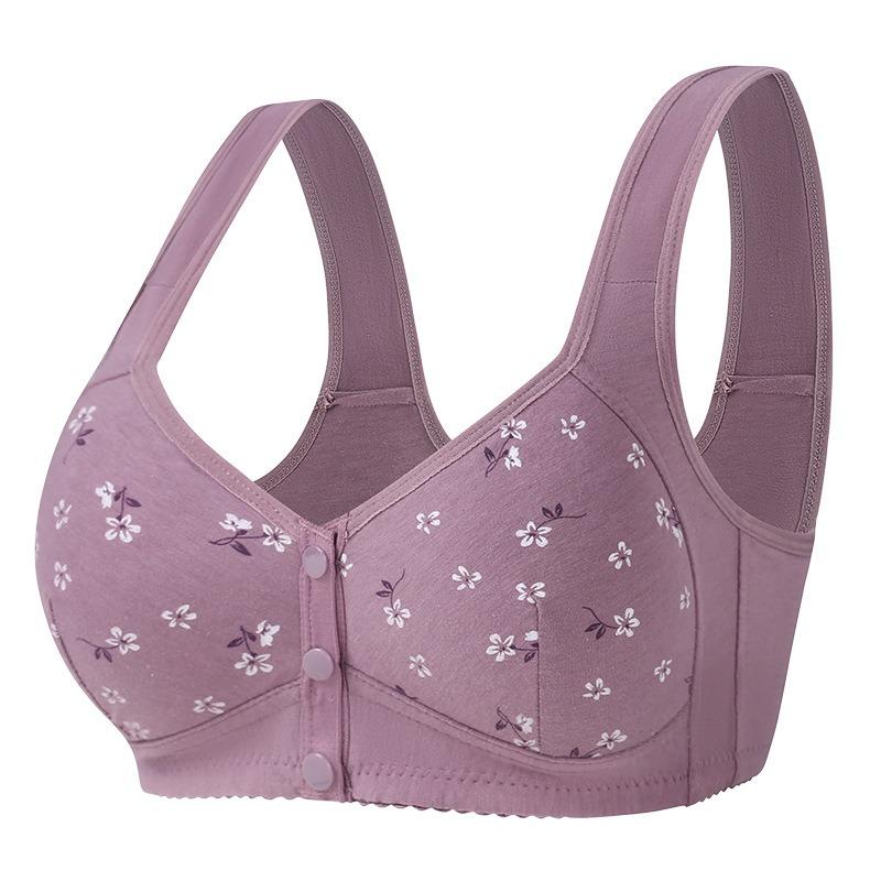 Styling cup front buckle medium and old underwear women's printing without steel ring wide shoulder strap vest new large size bra
