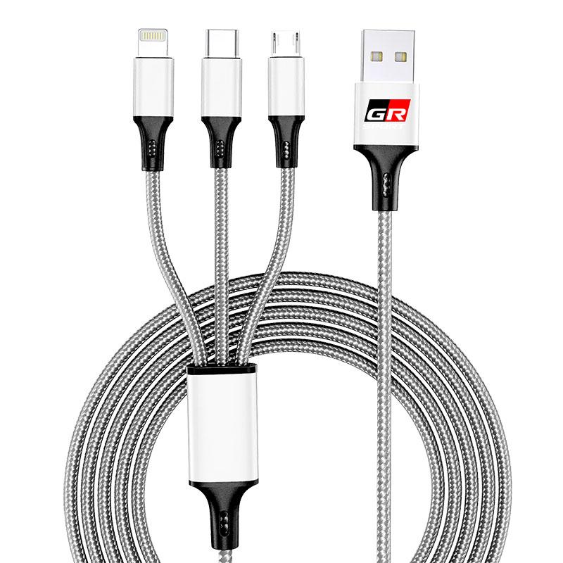 Car Emblem 3in1 Type C Lightning Micro USB Fast Charging Cable for Toyota TRD GR Yaris Corolla Auris Rav4 Land Vios LEVIN Camry Prado