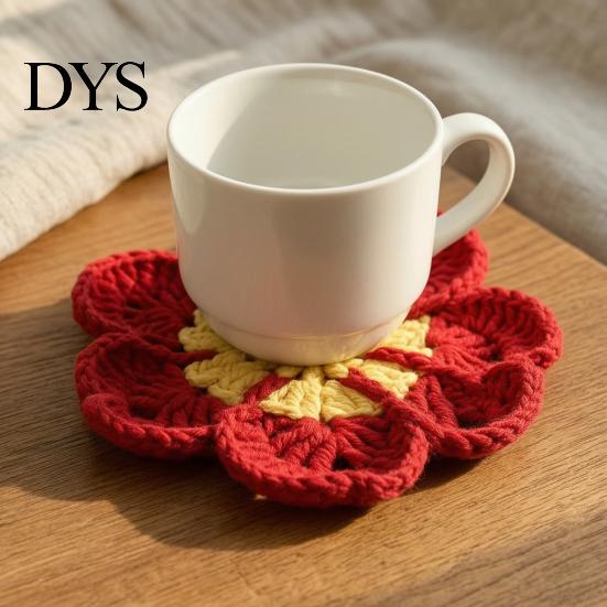 Absorbent Tableware Pads Handmade Crochet Flower Coasters for Drinks, Thermal Insulation Table Mat Cute Desk Decor Accessories Coffee Mugs And