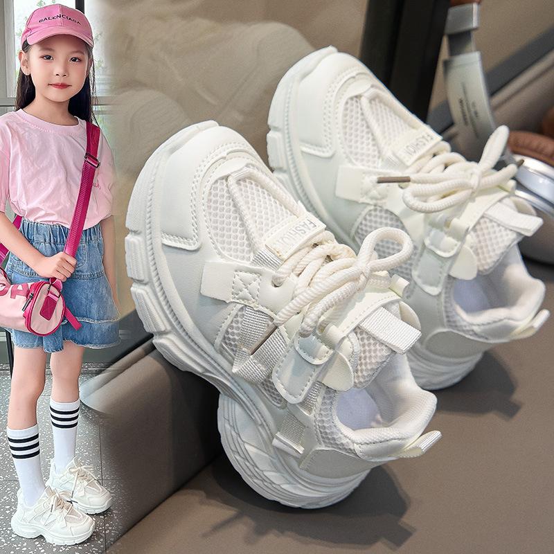 Girls' Sports Shoes 2025 Spring and Autumn New Casual Little White Shoes Children's Dad Shoes Boys Breathable Mesh Running Shoes