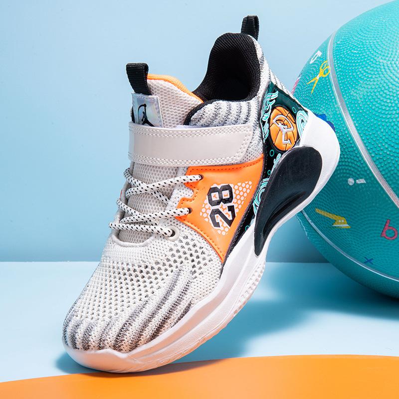 Breathable mesh boys basketball shoes 2025 spring and summer new classmates rotating button children's sneakers non-slip sneakers