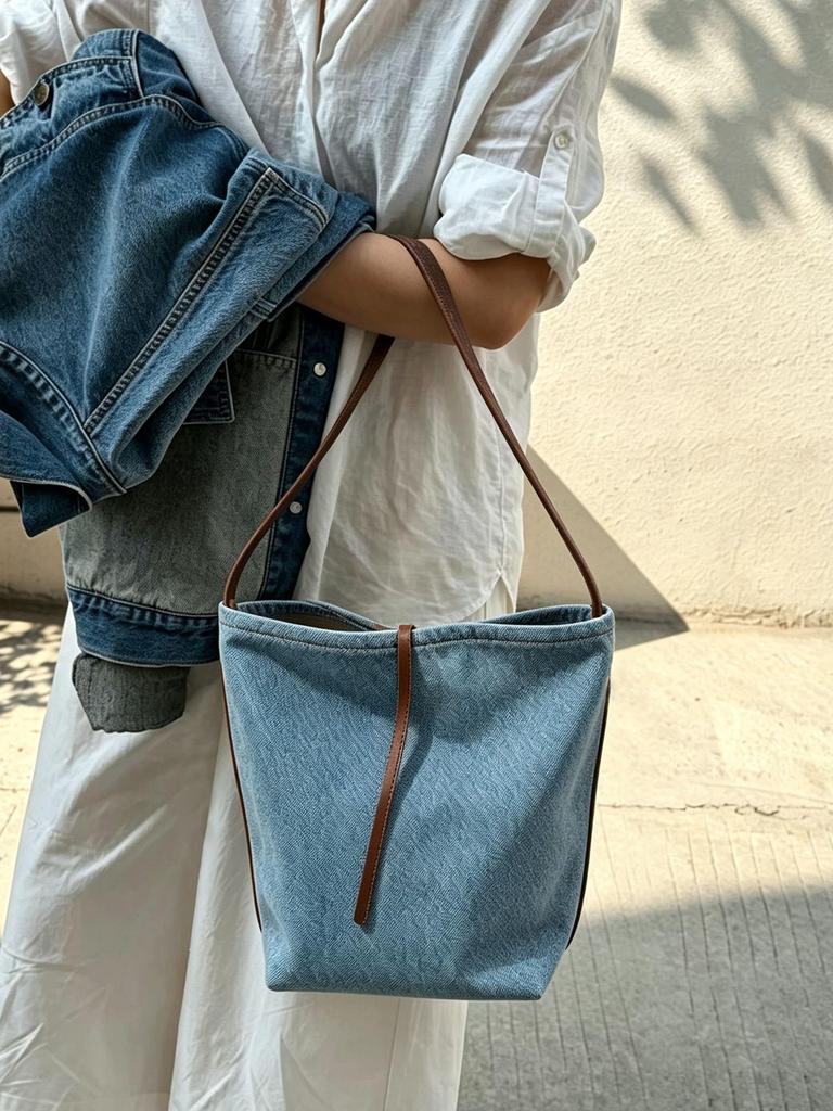 Korean-Style Simple Bucket Bag 2025: Women's Solid Color Shoulder & Crossbody Bag for Casual Commute