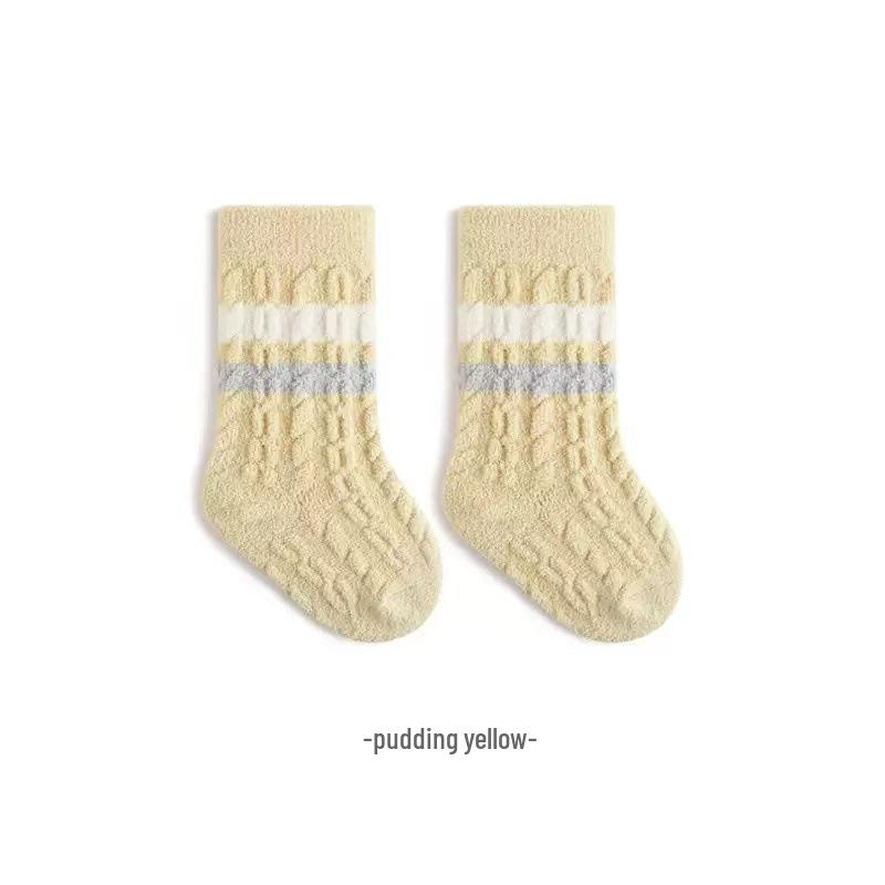 Autumn & Winter Plush Non-Slip Socks: Unisex Infant & Toddler Mid-Calf Indoor Walking Socks