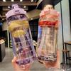 2L Water Bottle with Time Mark, Reusable Outdoor Sports Water Bottle, Straw, Portable Plastic Cup, Large Capacity