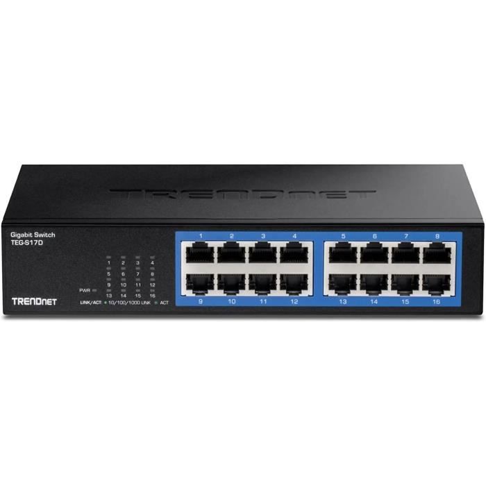 Commutateur De Bureau Gigabit 16 Ports TRENDNET TEG-S17D - Plug and Play - Alimentation Interne - 32 Gbit/s