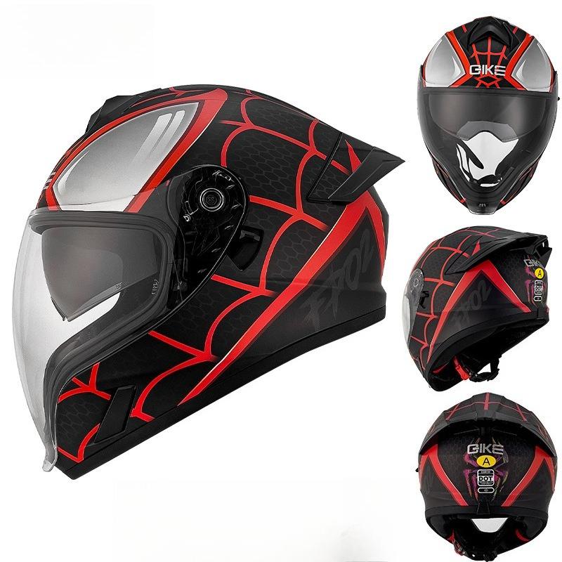 Qike Locomotive Helmet Men and Women Double Lenses Big Tail 3C Motorcycle Riding Winter Cool Personalized Safety Full Helmet