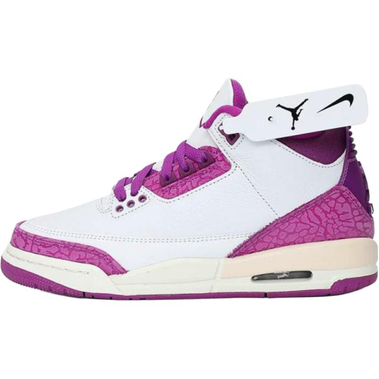 New Jordan Air Jordan 3 Anti Slip Wear Resistant Low Top Children's Basketball Shoes White/Purple Teenagers HQ0784-100