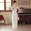 Vintage beige improved gentle white elegant temperament 1011 new daily commuting young slim dress summer