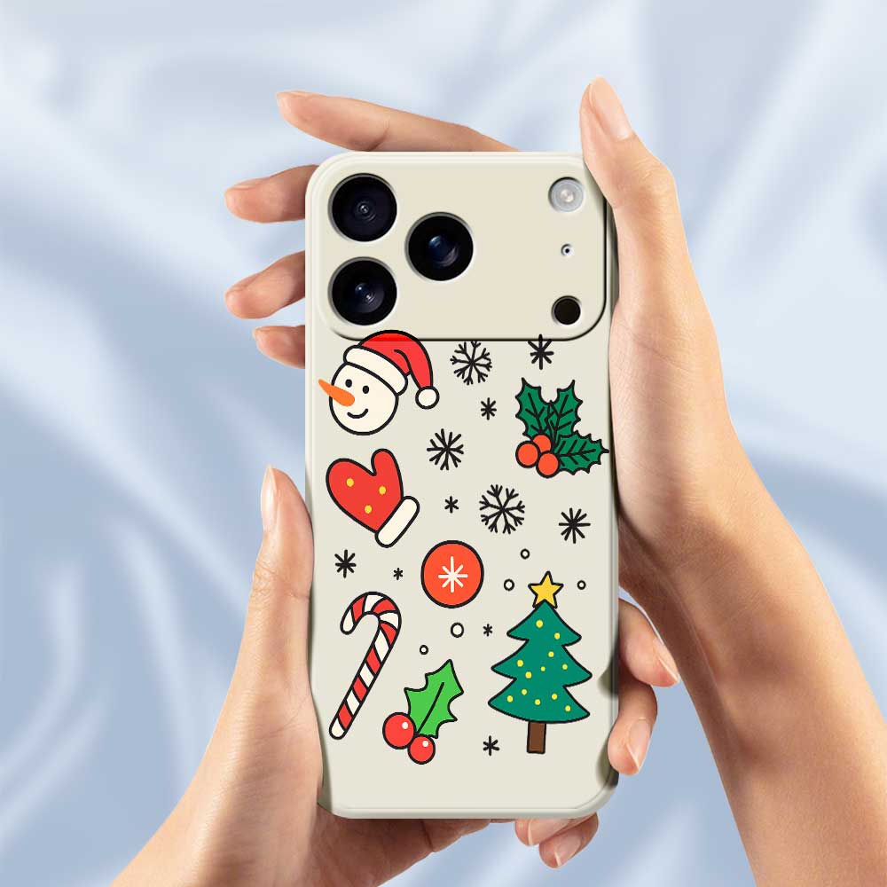 For iPhone 17 Pro Max Case Christmas Snowman and Tree Pattern Printing Straight Edge TPU Phone Back Cover