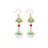 Antique elegant Hanfu versatile enamel glaze flower ear hook niche design fringed earrings retro temperament trendy earrings