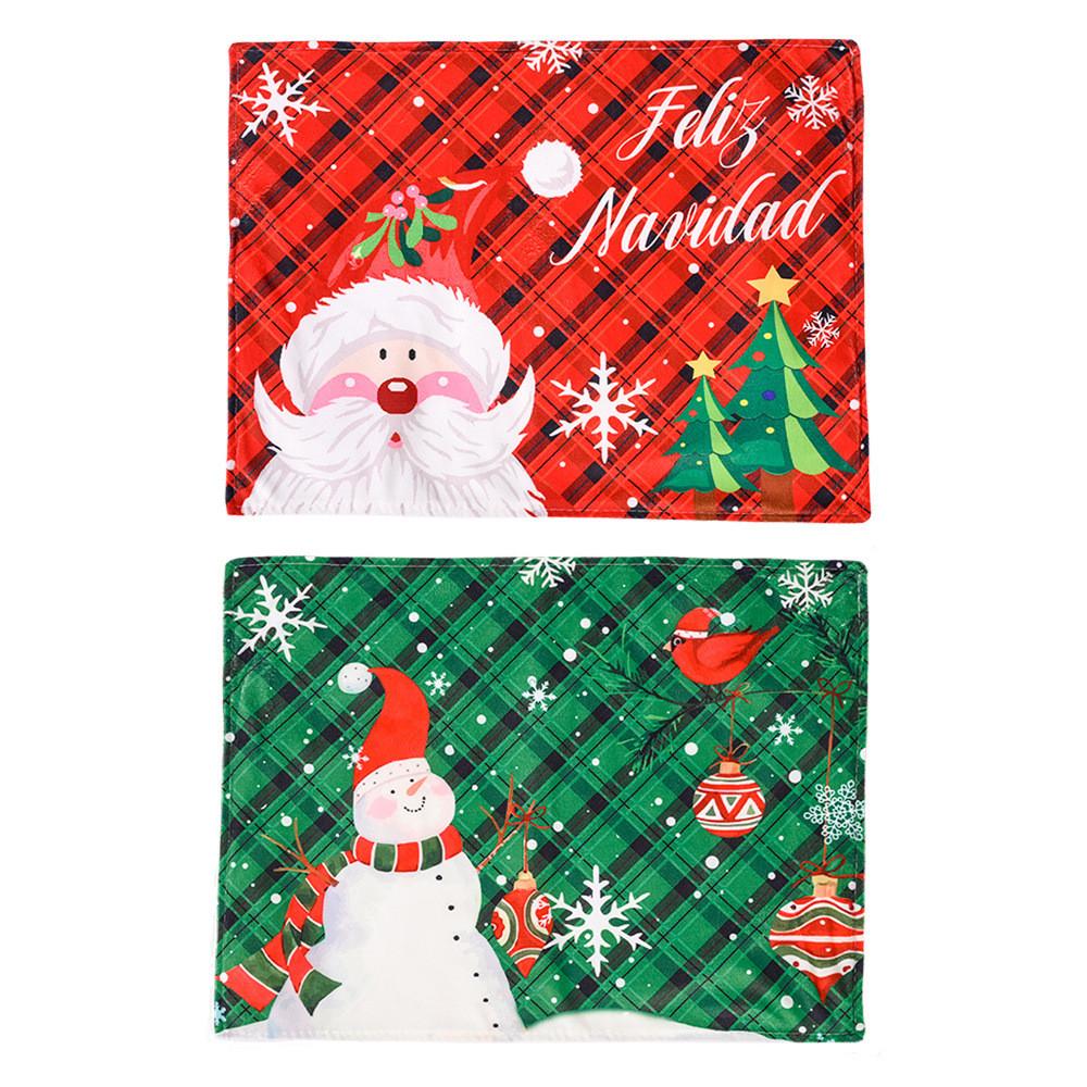 Festive Christmas Placemats With Santa And Snowflakes Red Green Checkered Design For Holiday Celebrations