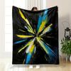 Abstract Black Canvas with Yellow & Blue Burst Flannel Blanket for Bedroom, Living Room, Sofa, and Nap Sofas