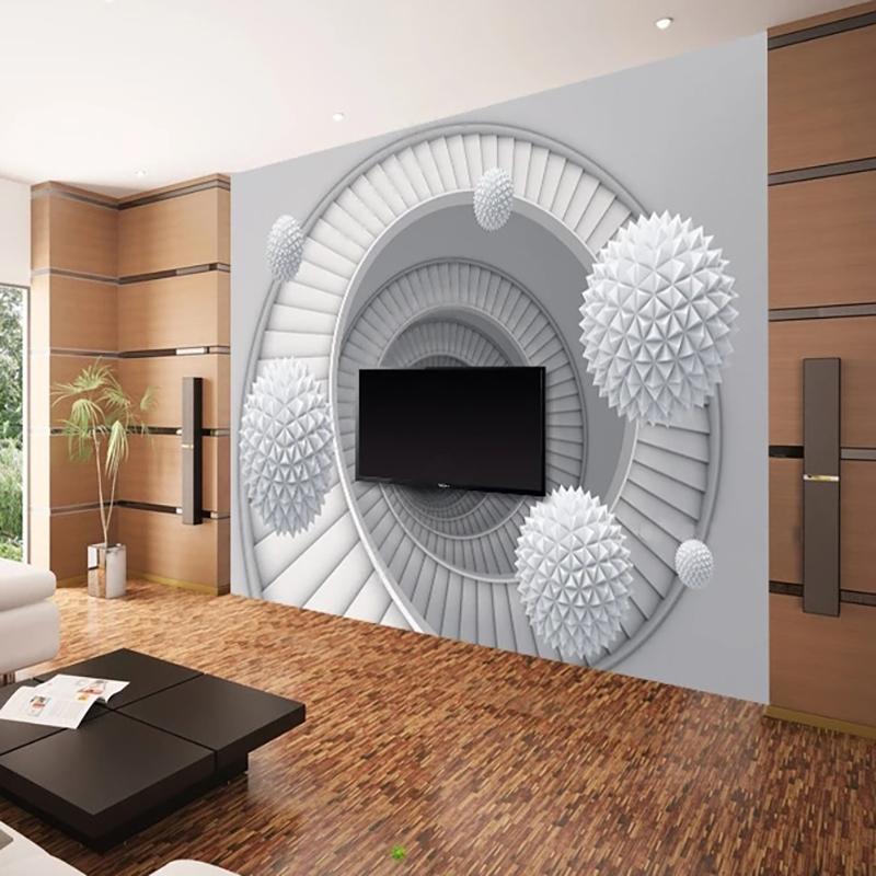 Modern Spiral Staircase White Ball 3D Mural Wallpaper Bedroom Living Room Background Wall Home Decor 3D Fresco