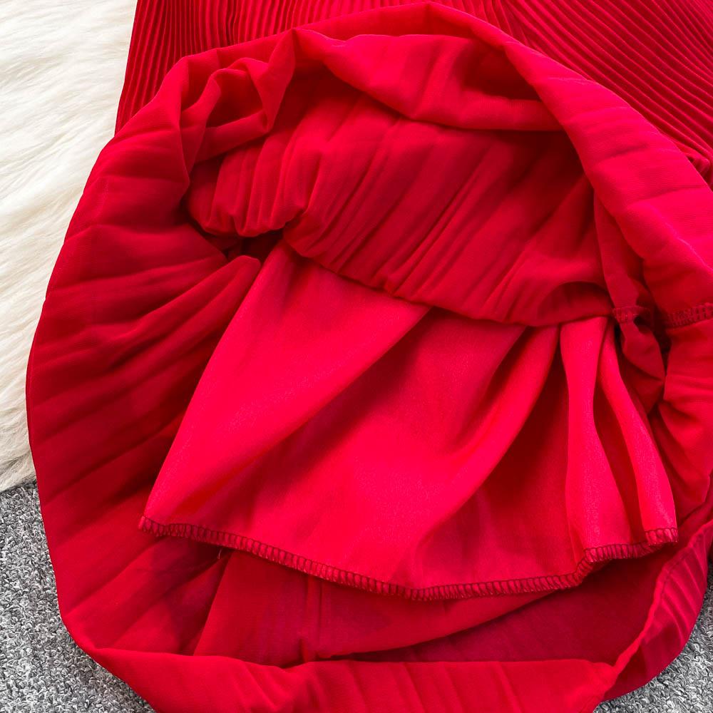 Spring Summer Women Pleated Two Piece Set Elegant V-Neck Draped Chiffon Blouse + High Waist Wide Leg Pants 2Pcs Suit Female New