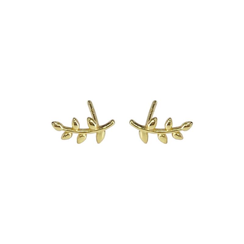 14K Gold-Plated Sterling Silver Leaf and Branch Stud Earrings - Japanese & Korean Style