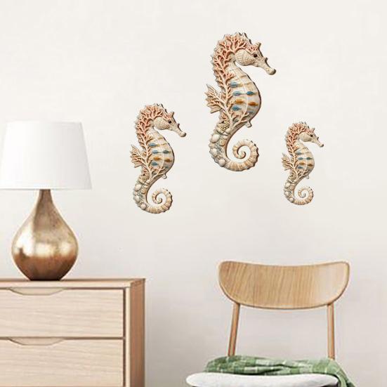 3Pcs Seahorse Wooden Wall Hanging Set, Hawaiian Beach Style, Boxwood Crafted Tropical Party Decor, Coastal Home Bath Ornament, Gift for Beach Lovers