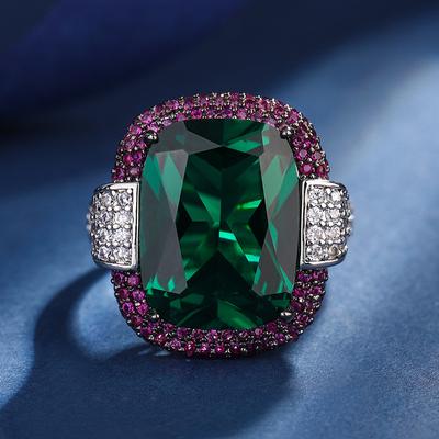 New Fashion Trend Women's Light Luxury Design Color Blocked Zircon Micro Inlaid Exaggerated Ring Party Holiday Gift