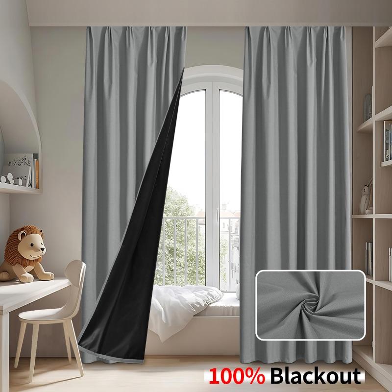 1-Panel Blackout Sun Protection Thermal Insulation Plain Linen Curtain with Hook,Living Room Office Bedroom Home Decor Curtains