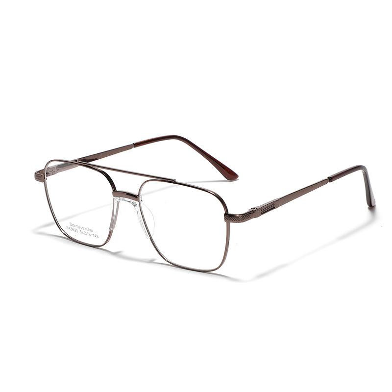 Glasses, Double Beam Metal Square Frame Men'S Commuter Simple Saddle Nose Pad Flat Glasses Women'S